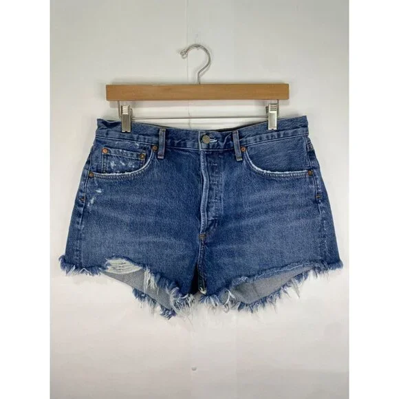 Agolde Parker Cut Off Denim Shorts Button Fly Raw Hem Size 29 EUC